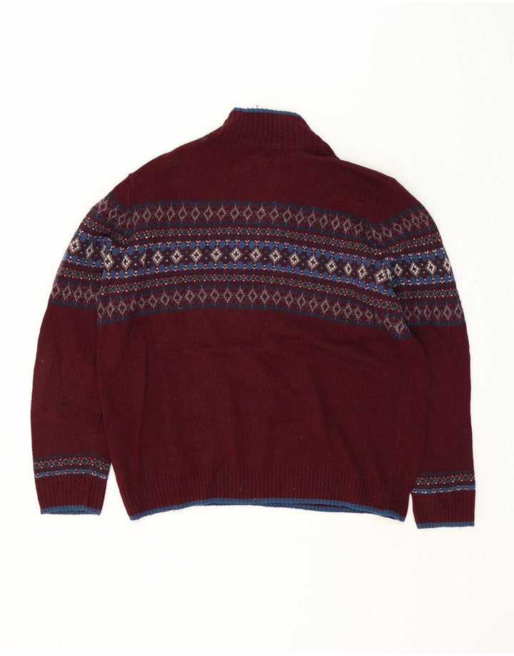 Maglione da uomo Marks & Spencer con zip e collo grande Fair Isle bordeaux