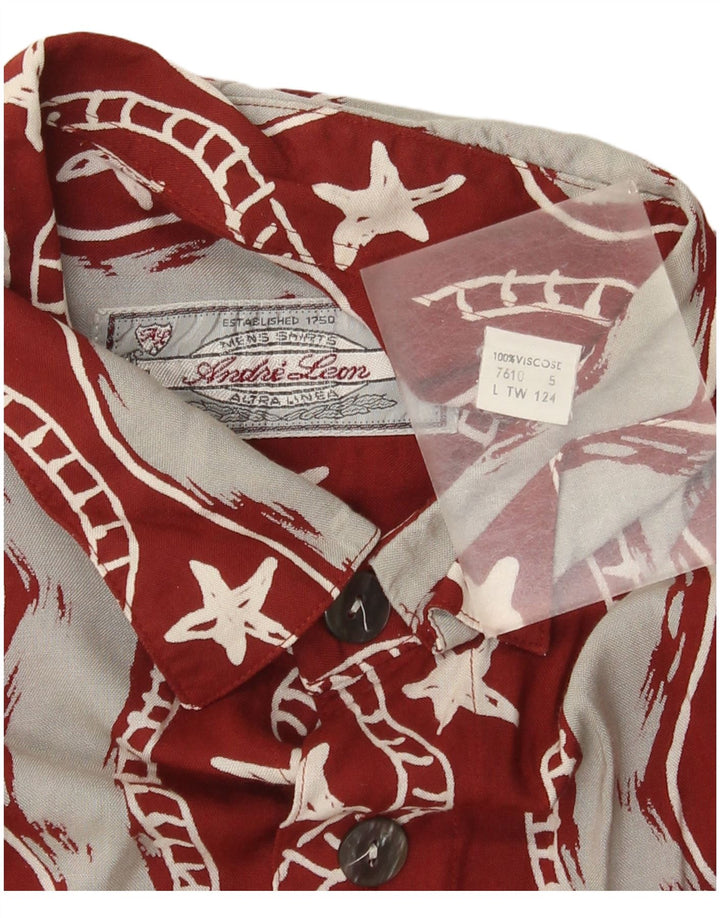 Camicia a maniche corte da uomo con motivo astratto Andre Leon, grande spiaggia bordeaux
