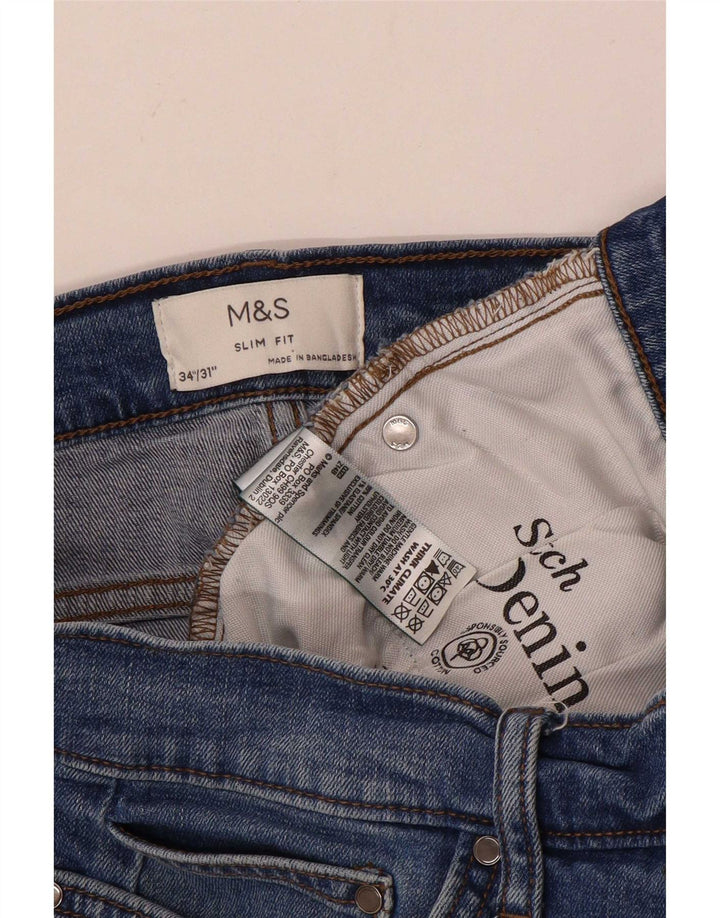 Jeans slim da uomo Marks & Spencer W34 L31 cotone blu