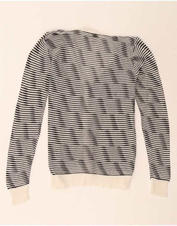 Maglione cardigan da donna vintage UK 10 piccolo a righe nere