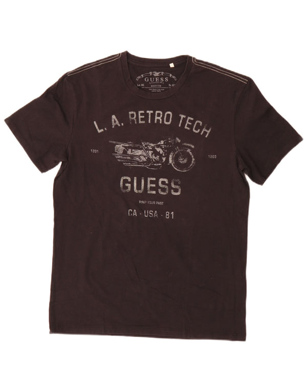 Guess T-shirt grafica regolare da uomo, top in cotone nero medio