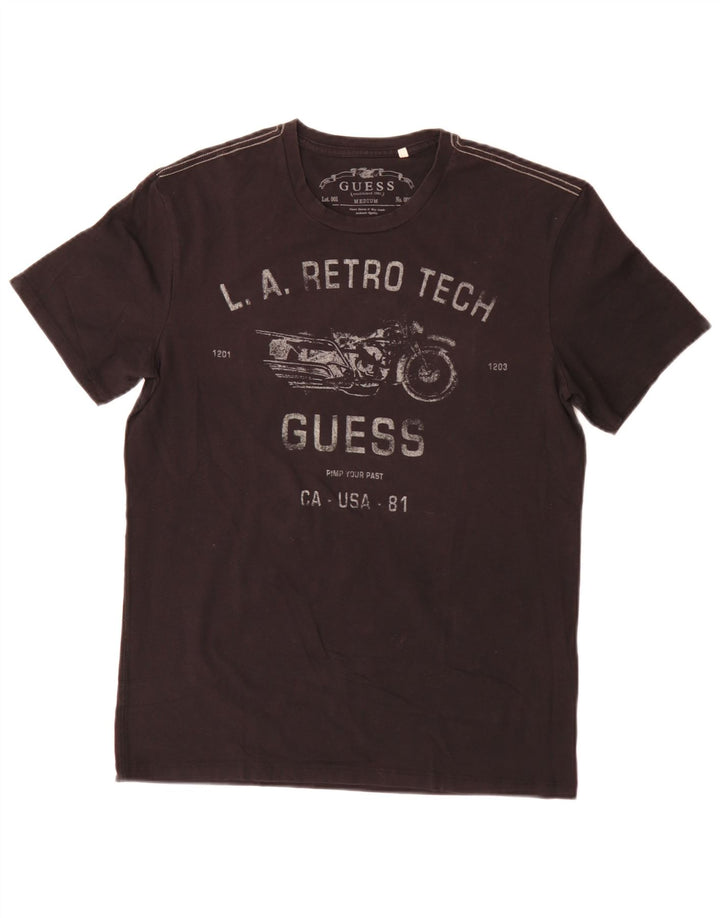 Guess T-shirt grafica regolare da uomo, top in cotone nero medio