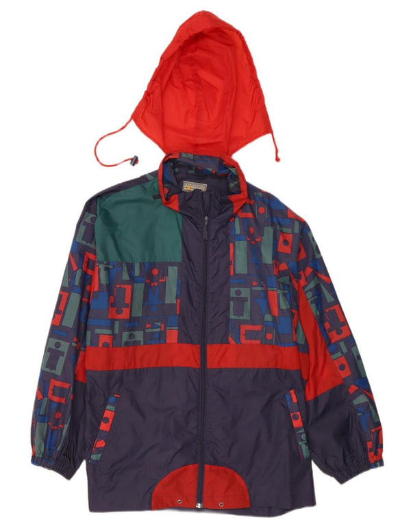 Giacca antipioggia vintage da uomo con cappuccio UK 42 XL Nylon color block blu navy