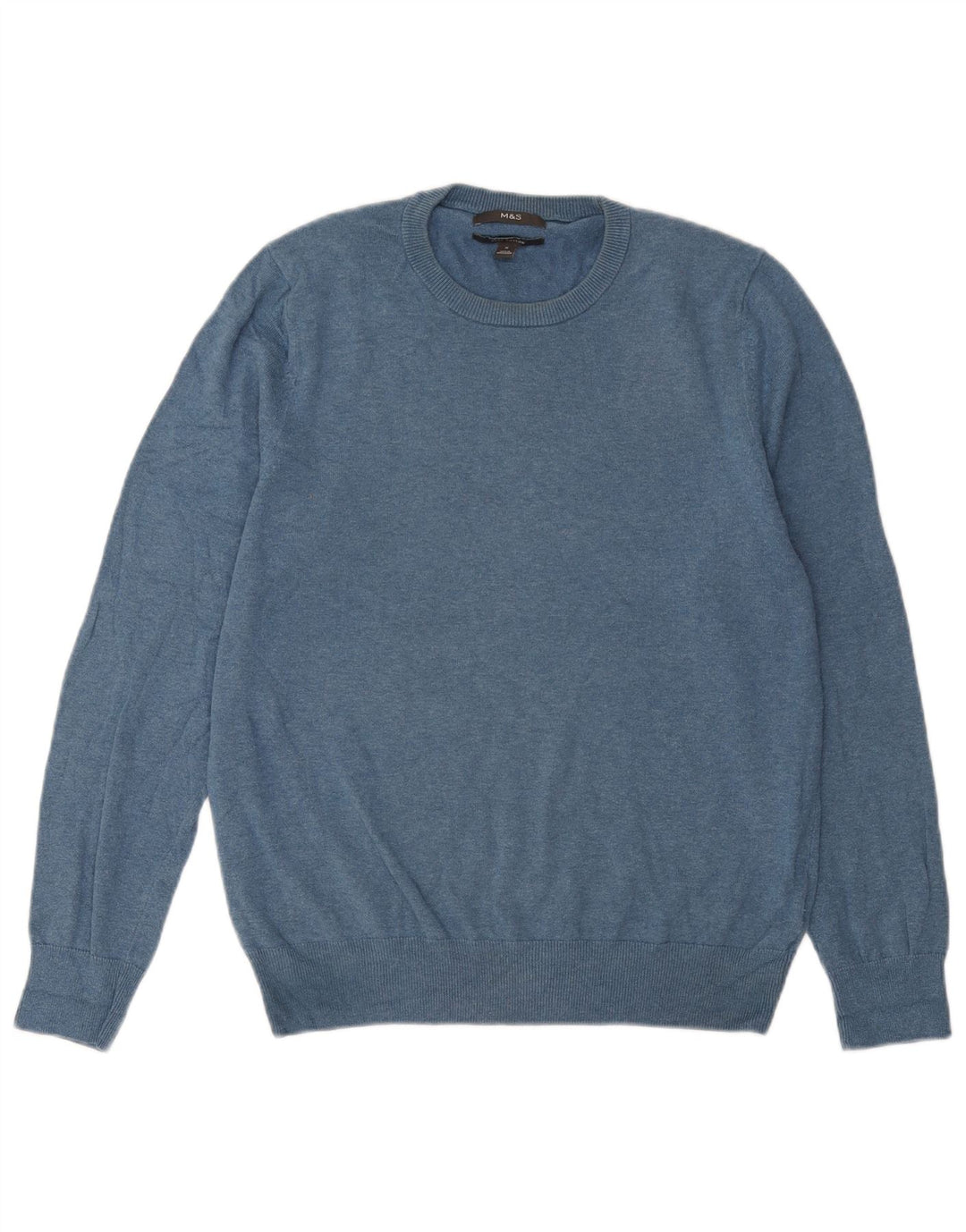 Maglione maglione girocollo da uomo Marks & Spencer in cotone blu medio