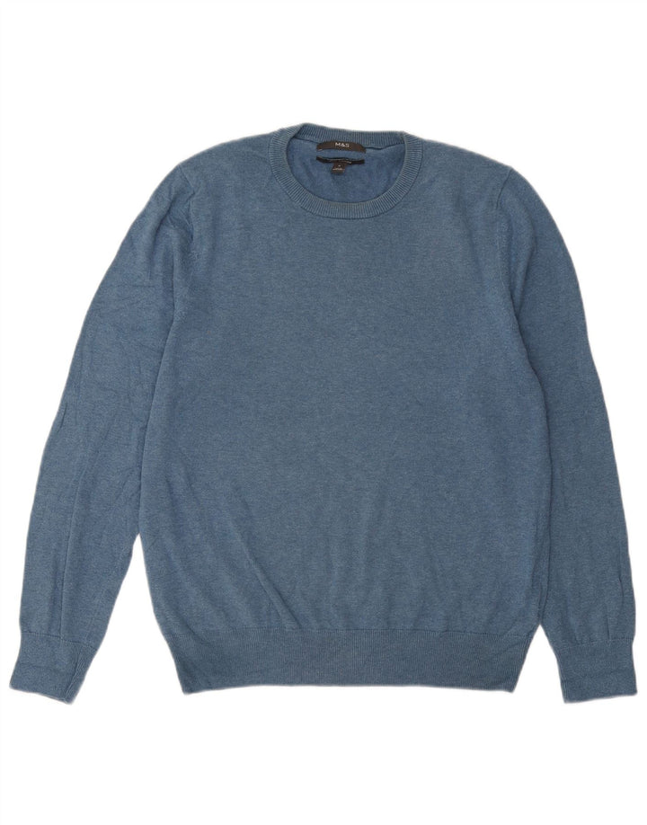 Maglione maglione girocollo da uomo Marks & Spencer in cotone blu medio