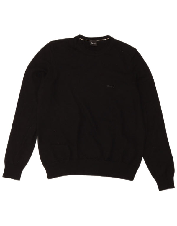 Maglione maglione girocollo da uomo Hugo Boss piccolo in lana vergine nera
