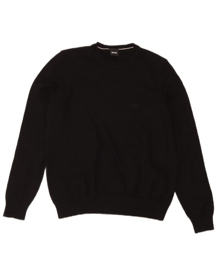 Maglione maglione girocollo da uomo Hugo Boss piccolo in lana vergine nera