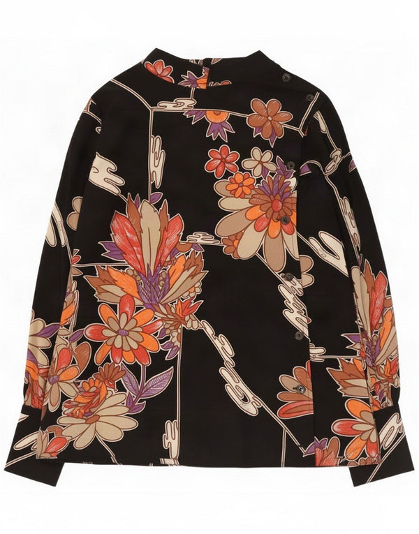 Pancaldi & B Camicia da donna camicetta UK 10 Small Black Floral Retro