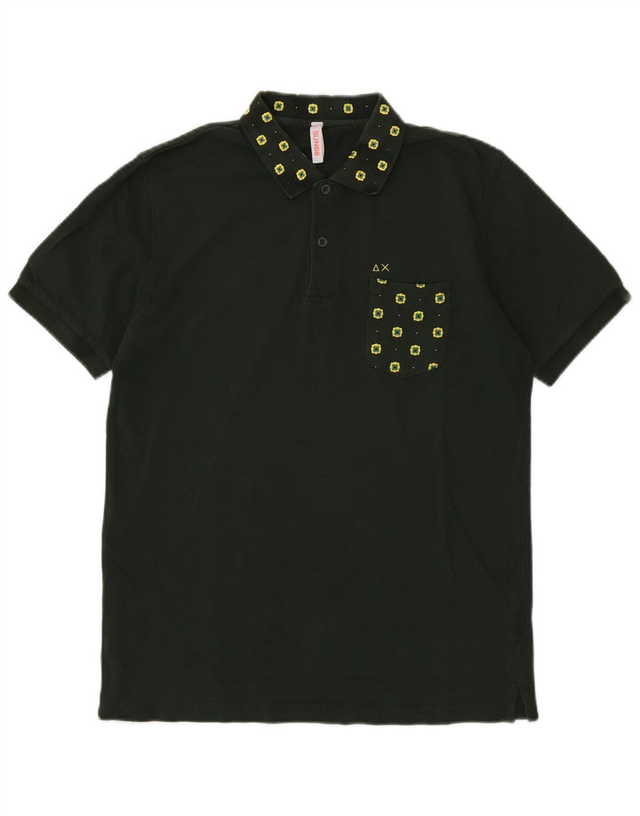 Polo da uomo SUN68 grande in cotone floreale verde