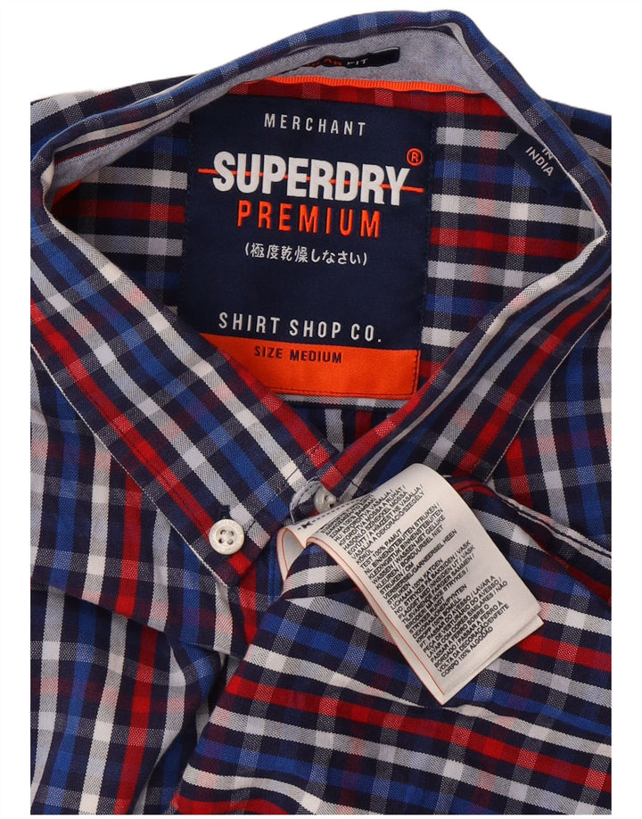 Camicia a maniche corte da uomo vestibilità regolare SUPERDRY in cotone a quadri blu medio