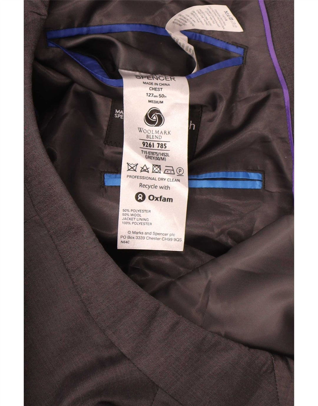 Giacca blazer a 2 bottoni Marks & Spencer da uomo UK 50 3XL poliestere grigio