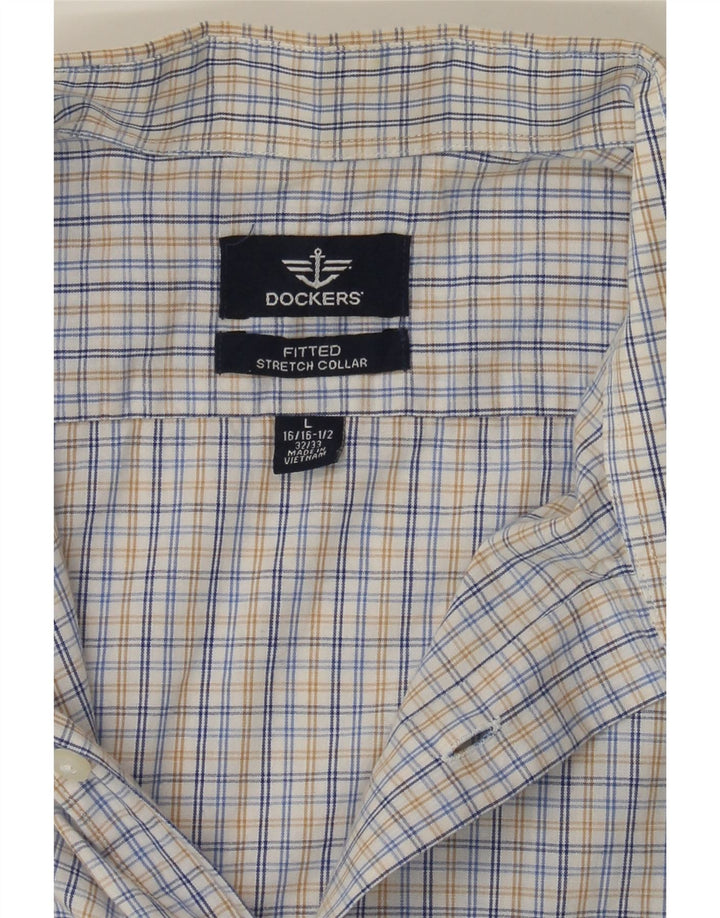 DOCKERS Mens Fitted Fitted Shirt Size 16 16 1/2 Large Blue Check Cotton Vintage Dockers and Second-Hand Dockers from Messina Hembry 