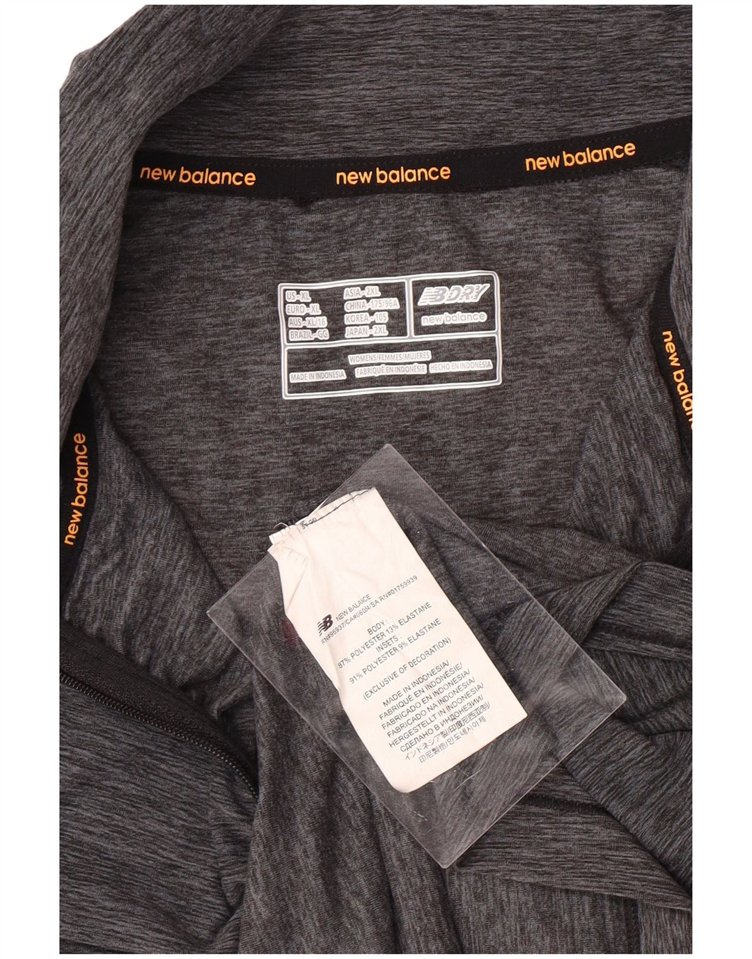 NEW BALANCE Top da tuta pullover con zip e collo da donna UK 18 XL Grigio chiazzato