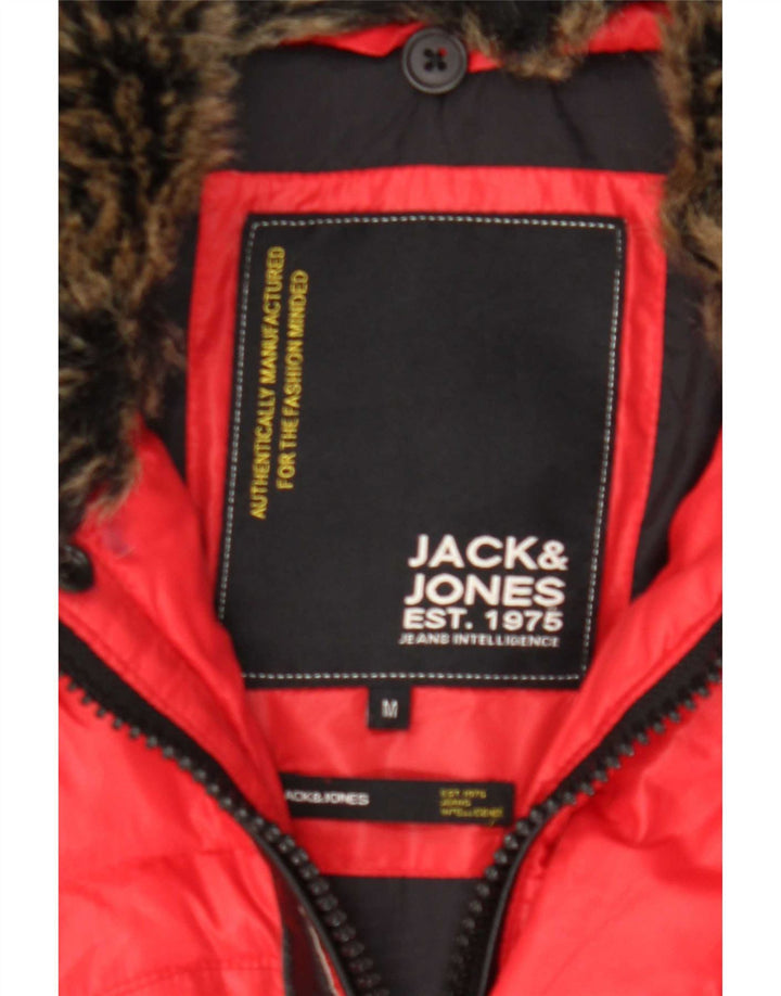 Giacca imbottita con cappuccio da uomo Jack & Jones UK 38 nylon rosso medio
