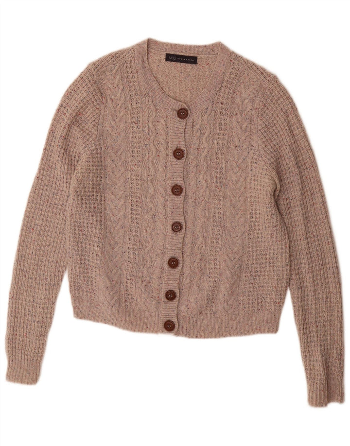 Maglione cardigan da donna Marks & Spencer UK 14 grande lana screziata grigia