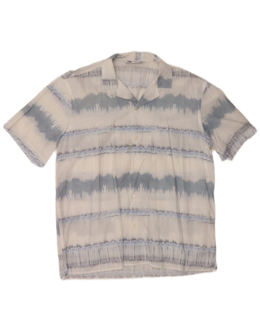 Camicia ZARA da uomo a maniche corte XL in cotone a righe blu