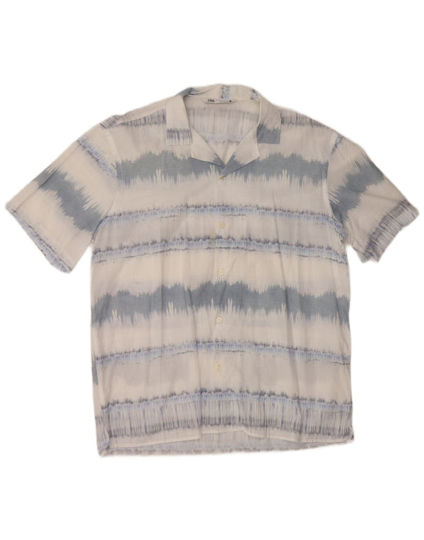Camicia ZARA da uomo a maniche corte XL in cotone a righe blu