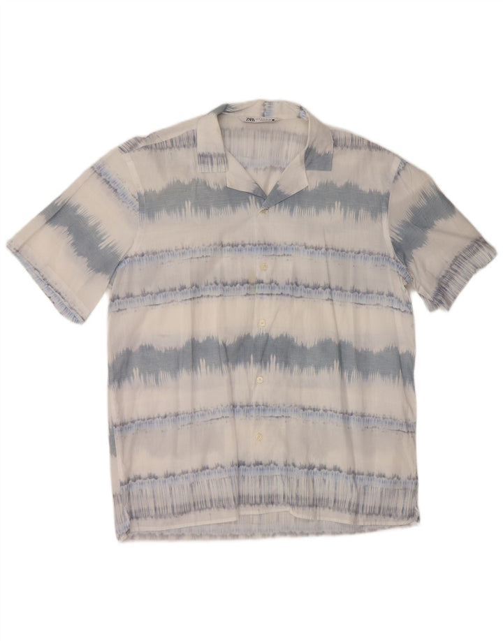 Camicia ZARA da uomo a maniche corte XL in cotone a righe blu