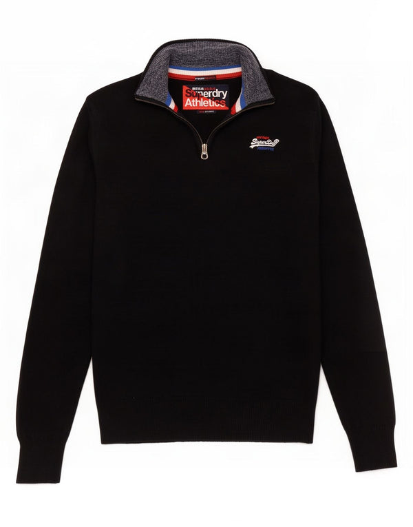 Superdry Mens Zip Neck Jumper Sweater 2XL Navy Blue Cotton