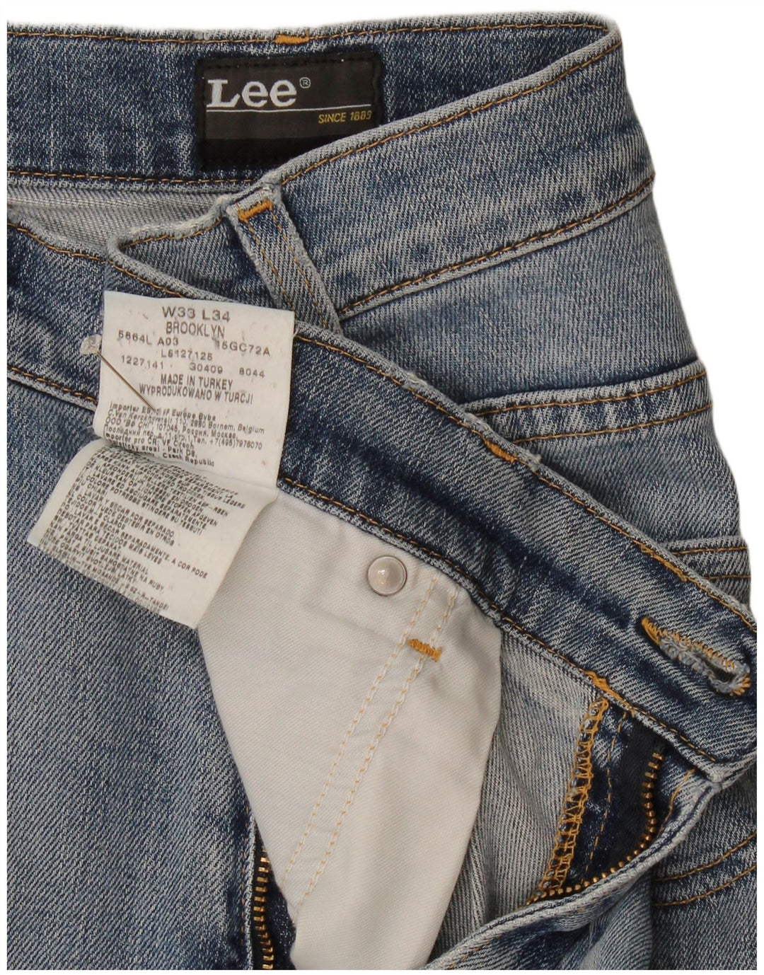 Jeans dritti invecchiati Lee Brooklyn da uomo W33 L34 cotone blu