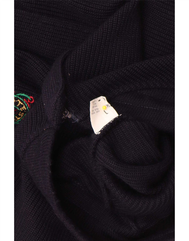 Maglione cardigan da uomo vintage grande lana color block blu navy