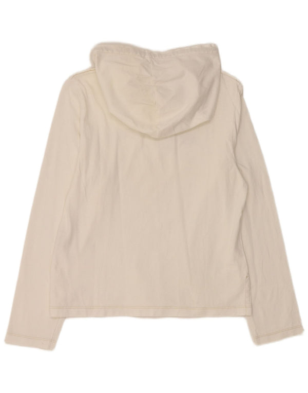 REPLAY Top grafico da donna con cappuccio manica lunga UK 14 grande cotone bianco