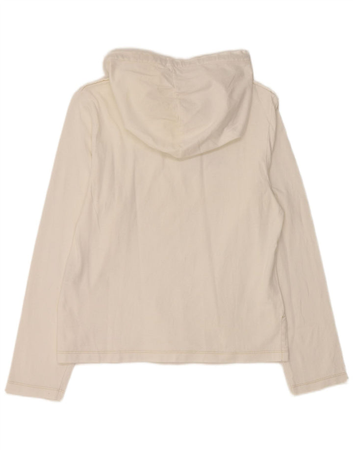 REPLAY Top grafico da donna con cappuccio manica lunga UK 14 grande cotone bianco