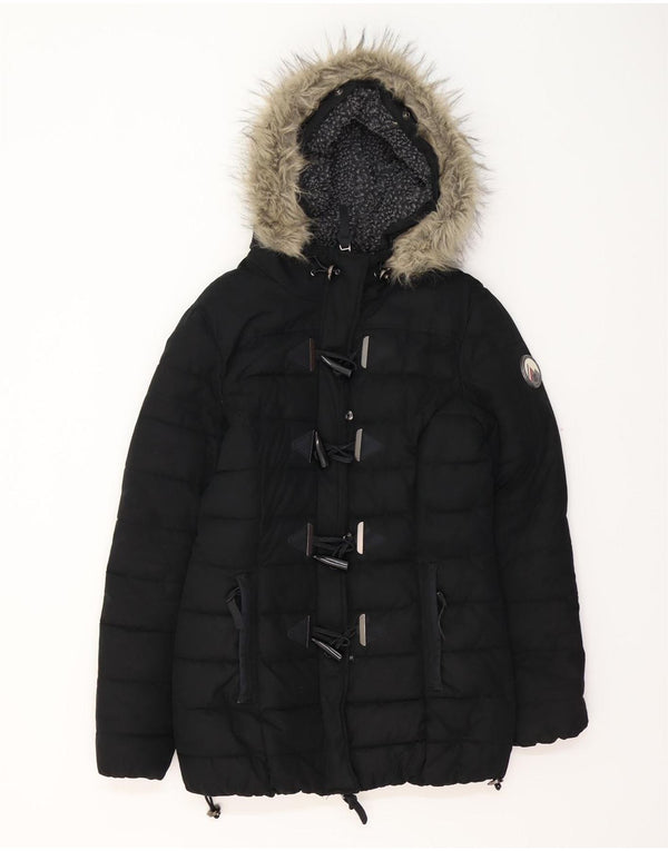 SUPERDRY Womens Hooded Padded Jacket UK 12 Medium  Black Polyester