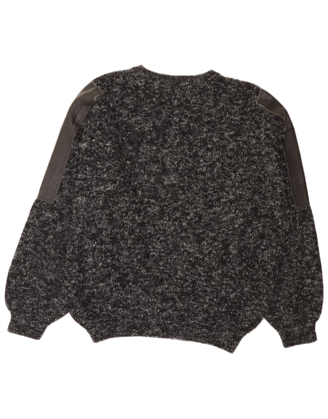 Maglione Vintage da Uomo Girocollo Taglia Large Nero in Patchwork di Lana