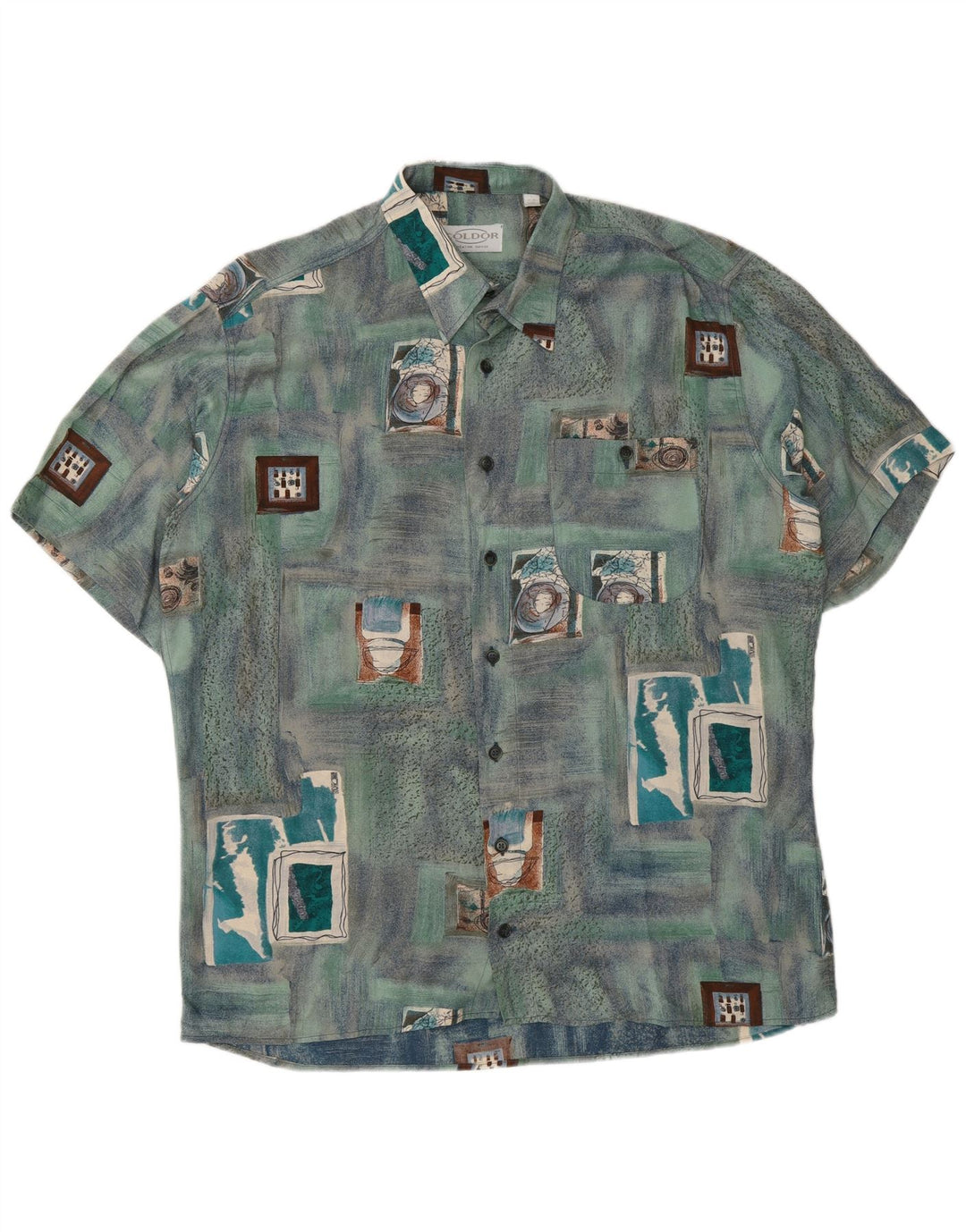 Camicia a maniche corte da uomo Coldor taglia 41/42 grande in viscosa patchwork blu