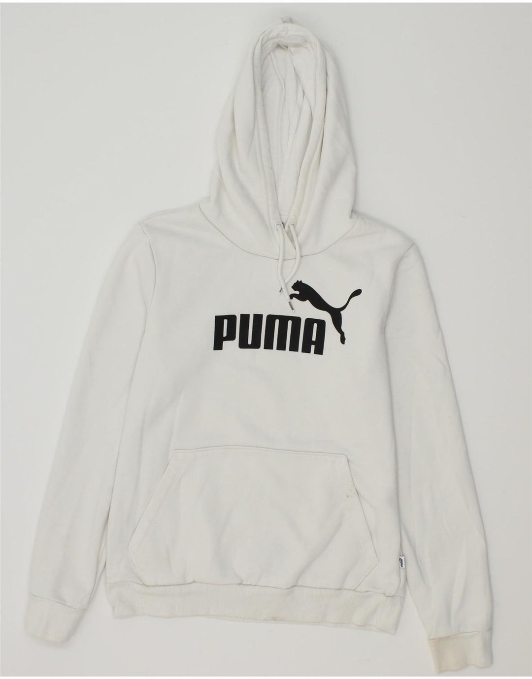 PUMA Womens Graphic Hoodie Jumper UK 12 Medium White Polyester Vintage Puma and Second-Hand Puma from Messina Hembry 