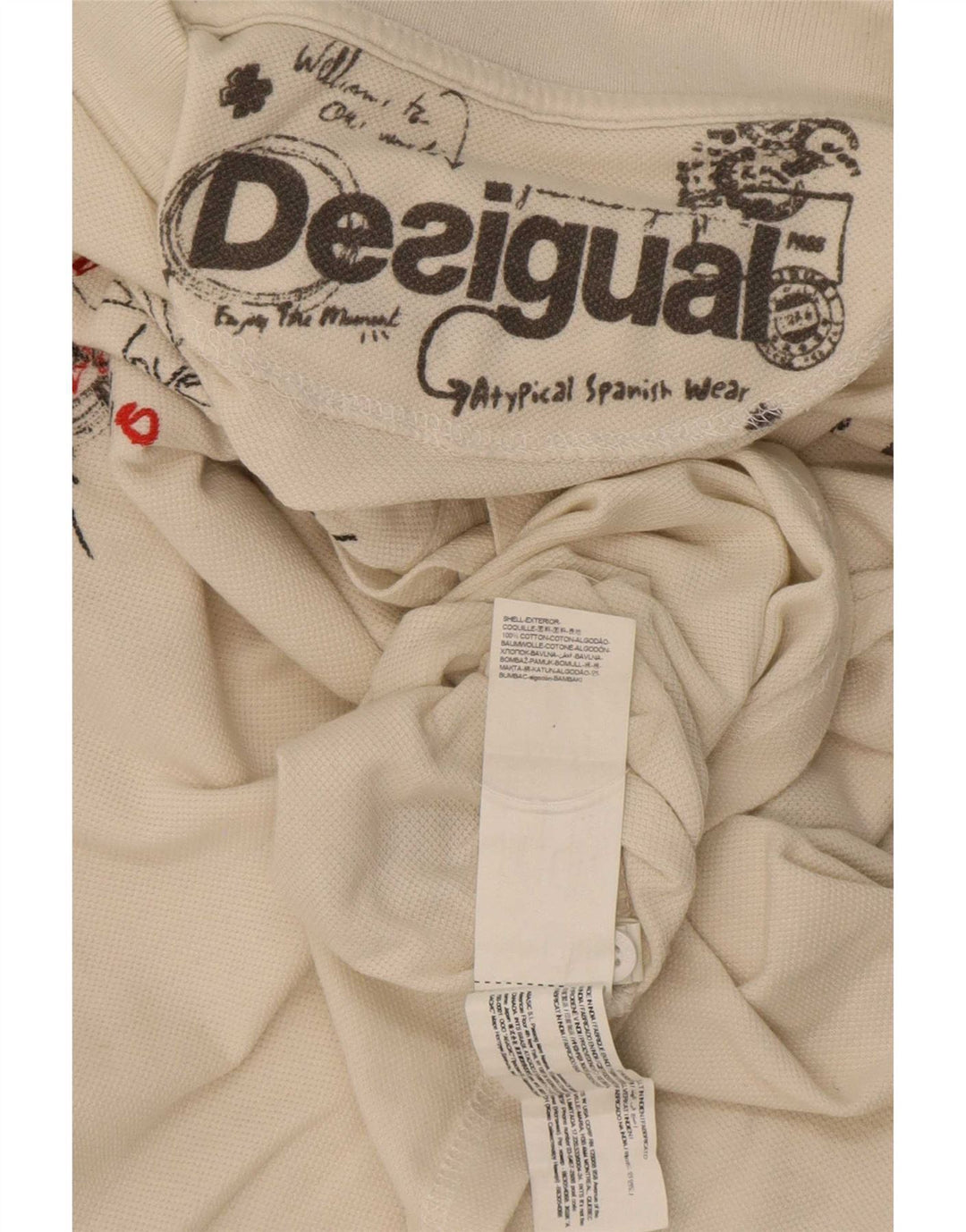 Polo grafica da uomo Desigual 2XL cotone bianco