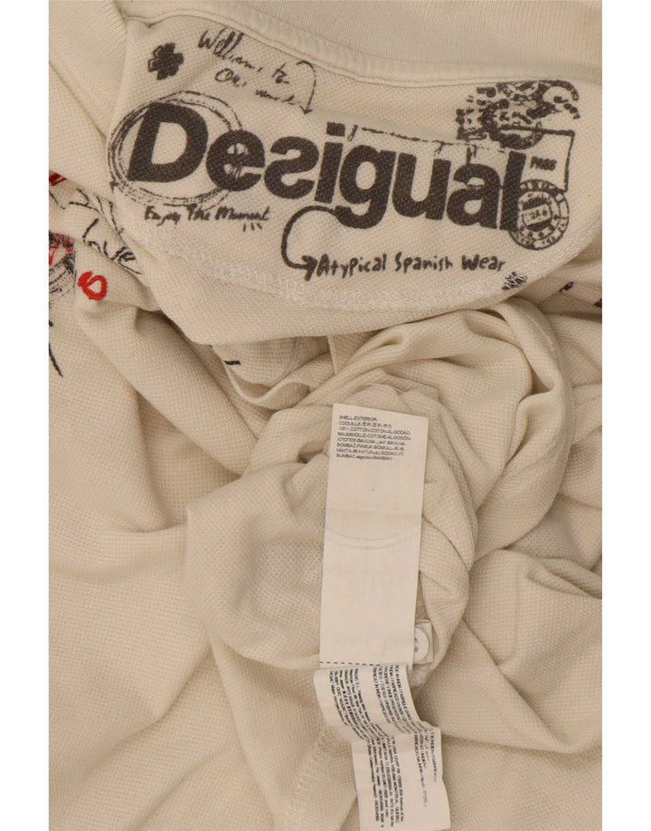 Polo grafica da uomo Desigual 2XL cotone bianco
