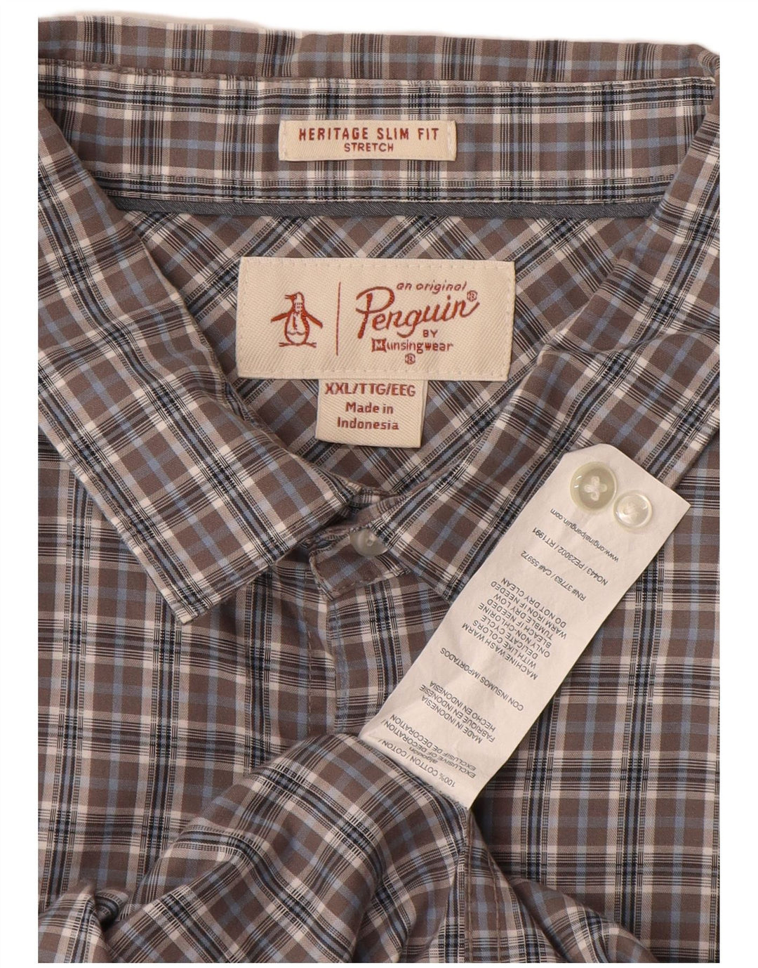 PENGUIN Camicia da uomo Heritage Slim Fit 2XL Cotone a quadri grigio