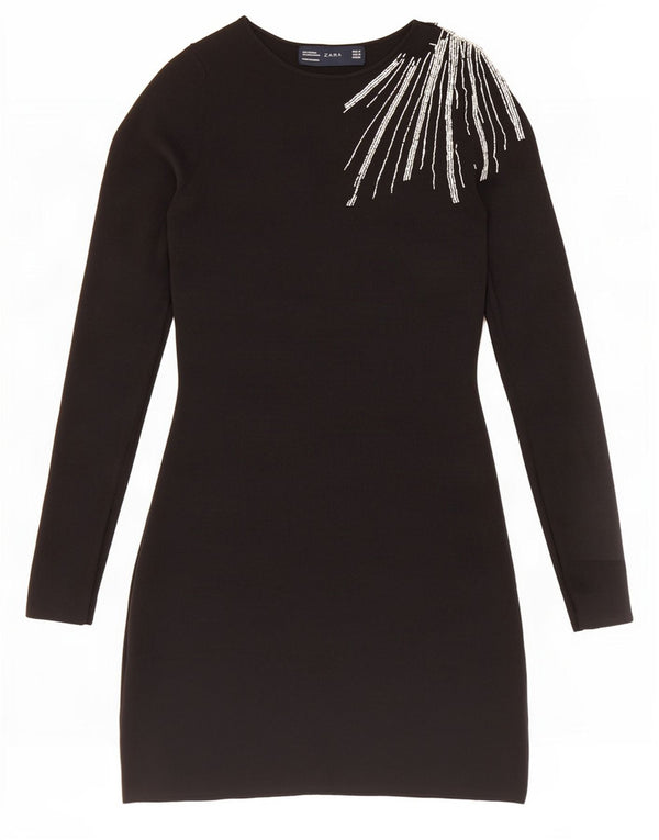 Abito maglione a maniche lunghe da donna Zara UK 12 viscosa nera media