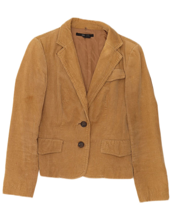 Giacca blazer in velluto a coste a 2 bottoni da donna Zara UK 10 piccola in cotone beige