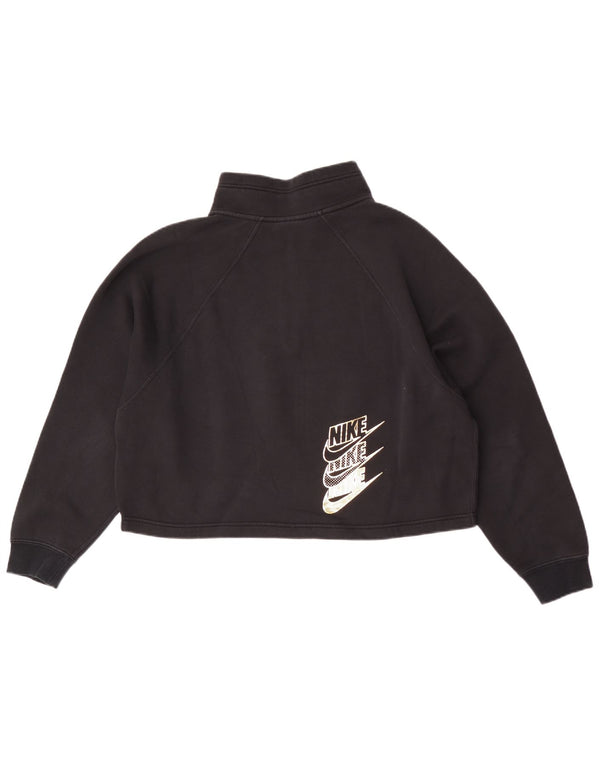 Felpa da donna con collo con zip e grafica corta Nike, maglione, taglia UK 16, grande, nera