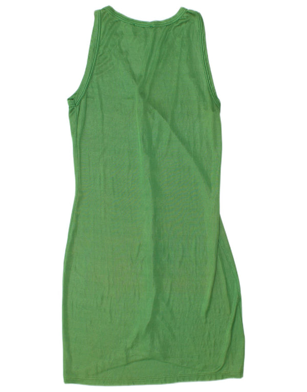 Vintage Womens Sleeveless Shirt Dress UK 8 Small Green Polyamide