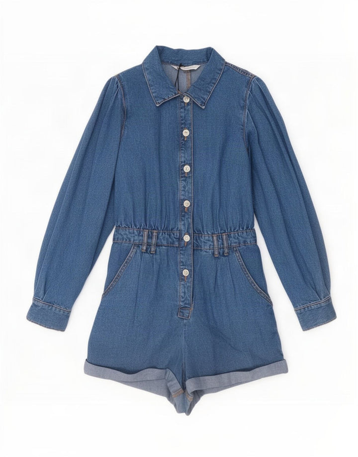 Tutina corta in denim a maniche lunghe da donna Zara UK 12 Blu medio
