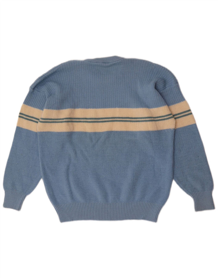 Maglione vintage da uomo girocollo IT 50 in lana a righe blu medio