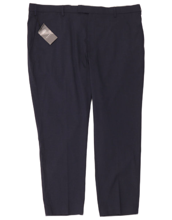 Pantaloni chino da uomo Marks & Spencer W42 L29 poliestere blu navy