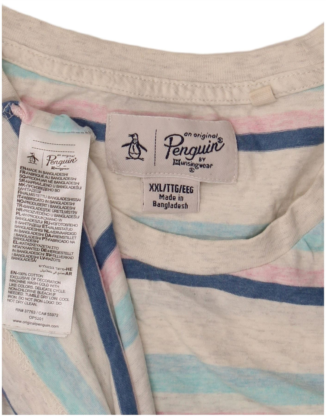 T-shirt da uomo Penguin Top 2XL cotone a righe bianche