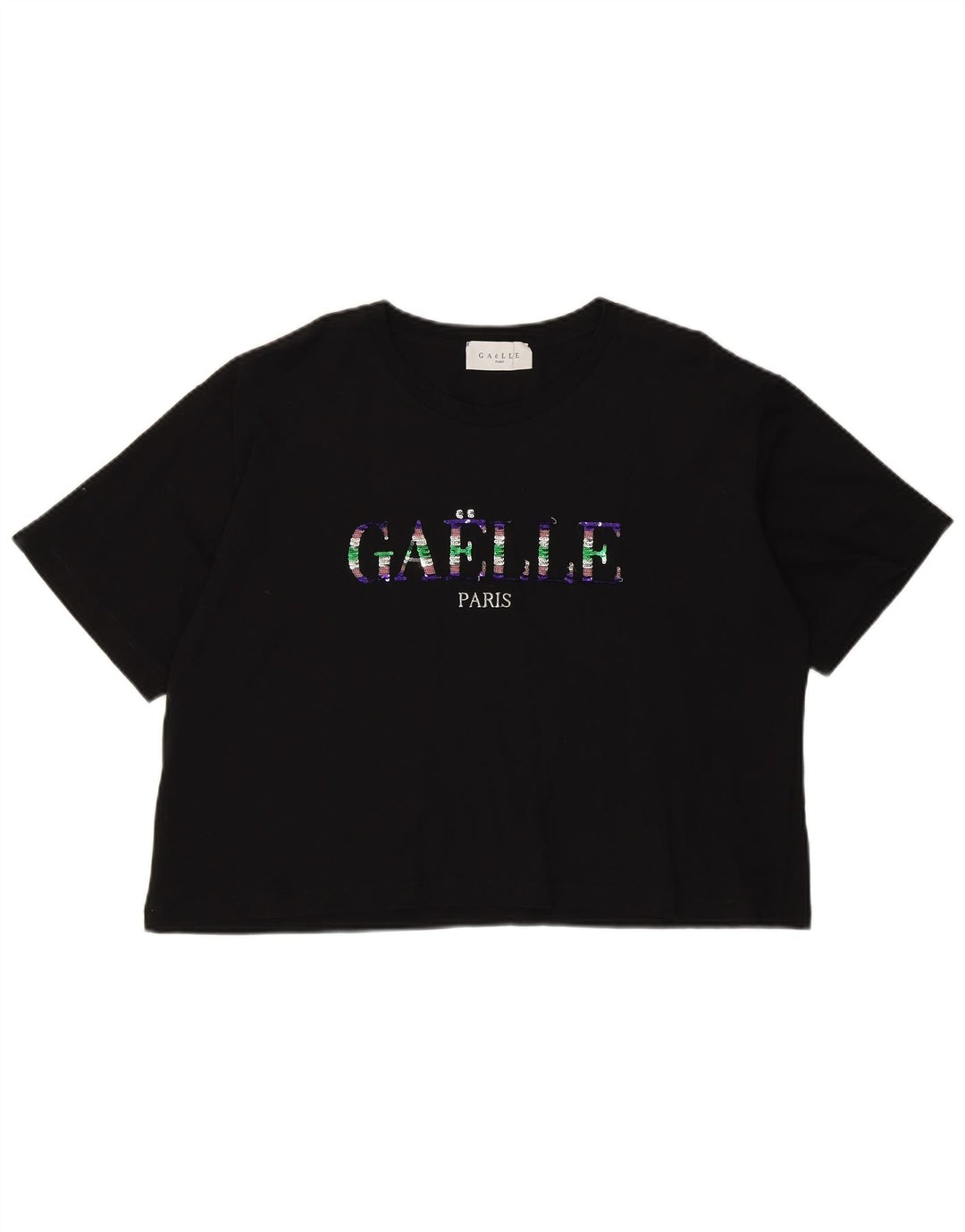 Gaelle T-shirt grafica corta oversize da donna Top US 3 XS cotone nero