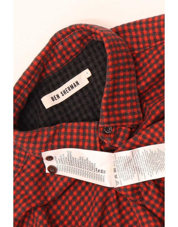 Camicia da uomo in flanella Ben Sherman grande cotone pied de poule rosso