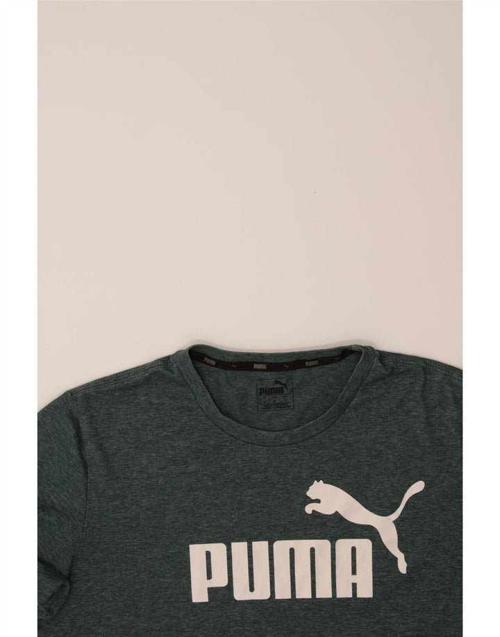 PUMA Mens Graphic T-Shirt Top Medium Green Flecked Vintage Puma and Second-Hand Puma from Messina Hembry 