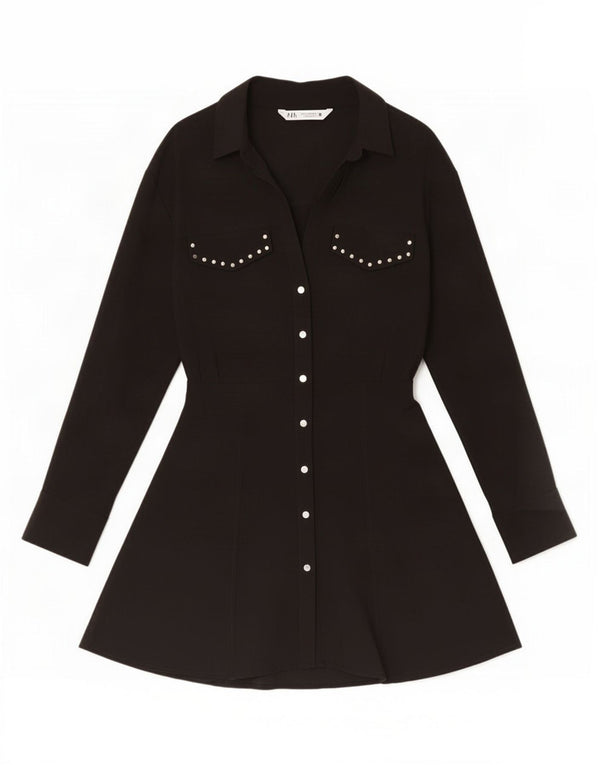 Abito camicia da donna Zara UK 12 viscosa nera media