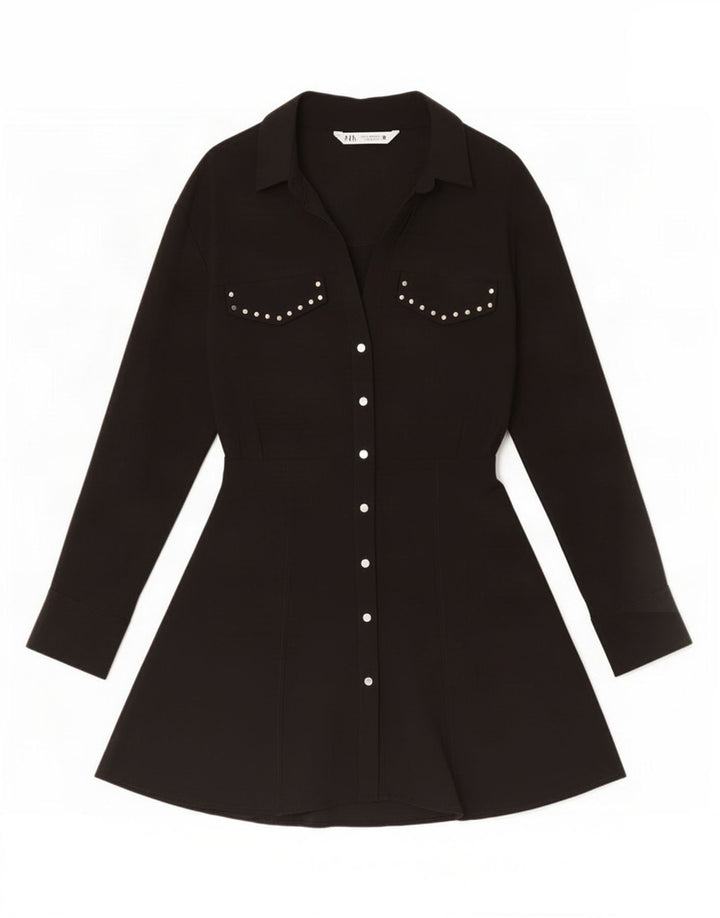 Abito camicia da donna Zara UK 12 viscosa nera media
