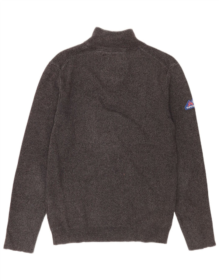Maglione da uomo con zip e collo Superdry in cotone chiazzato grigio medio