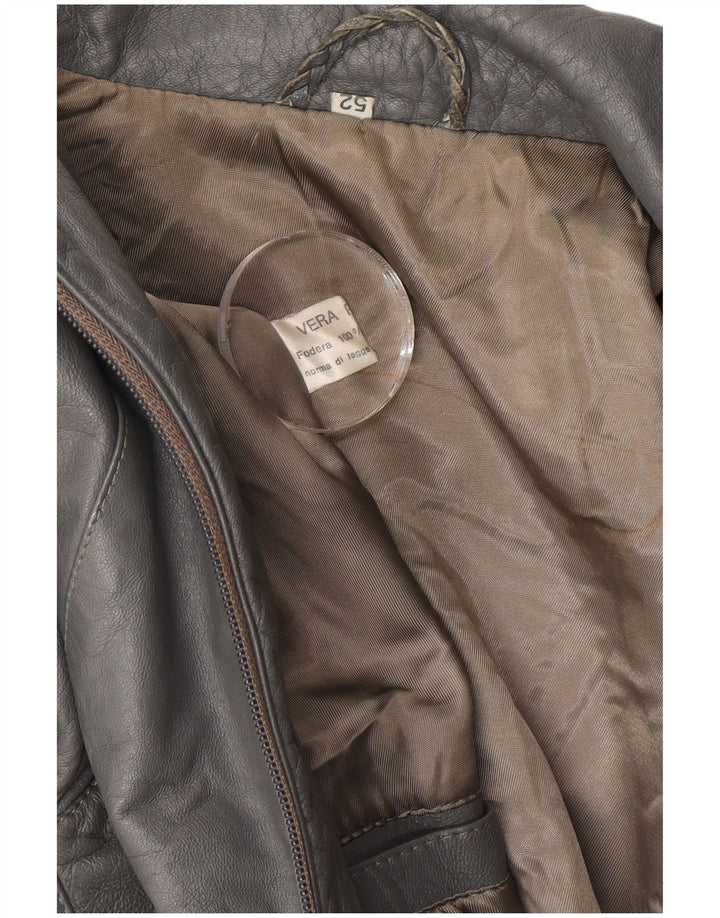 Giacca in pelle vintage da uomo IT 52 XL in pelle grigia