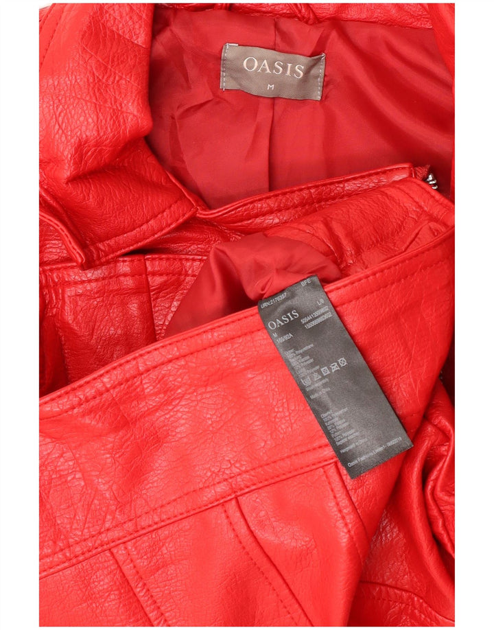 Giacca da motociclista in ecopelle corta da donna Oasis UK 12 poliuretano rosso medio